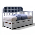 Cama con respaldo curvo y cajones inferiores - blanco/azul