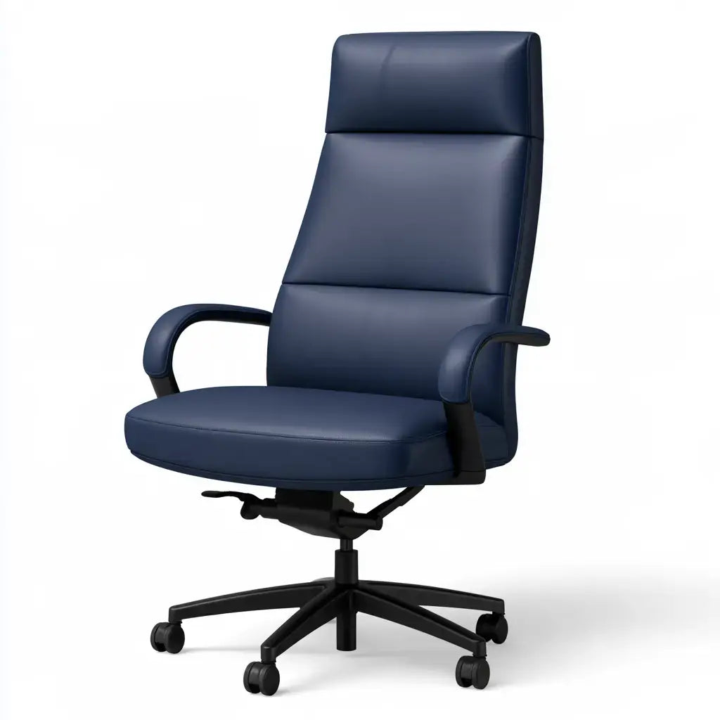 Silla de oficina con respaldo alto liso y ruedas - azul