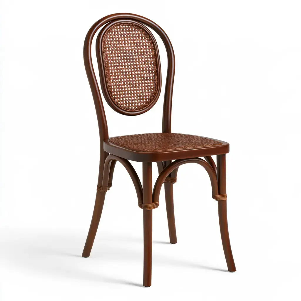 Silla con respaldo ovalado de rejilla - marrón
