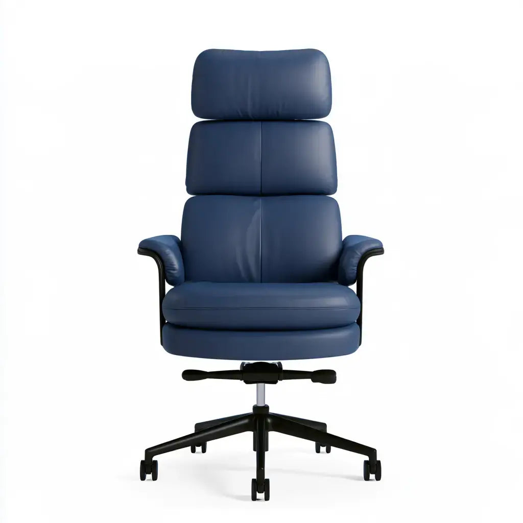 Silla de oficina con respaldo segmentado y ruedas - azul